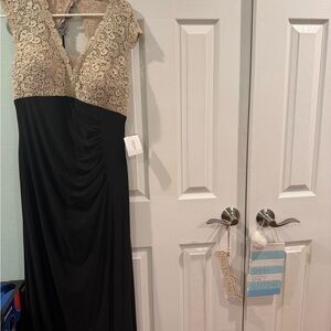 David's Bridal Black and Gold Lace Dress